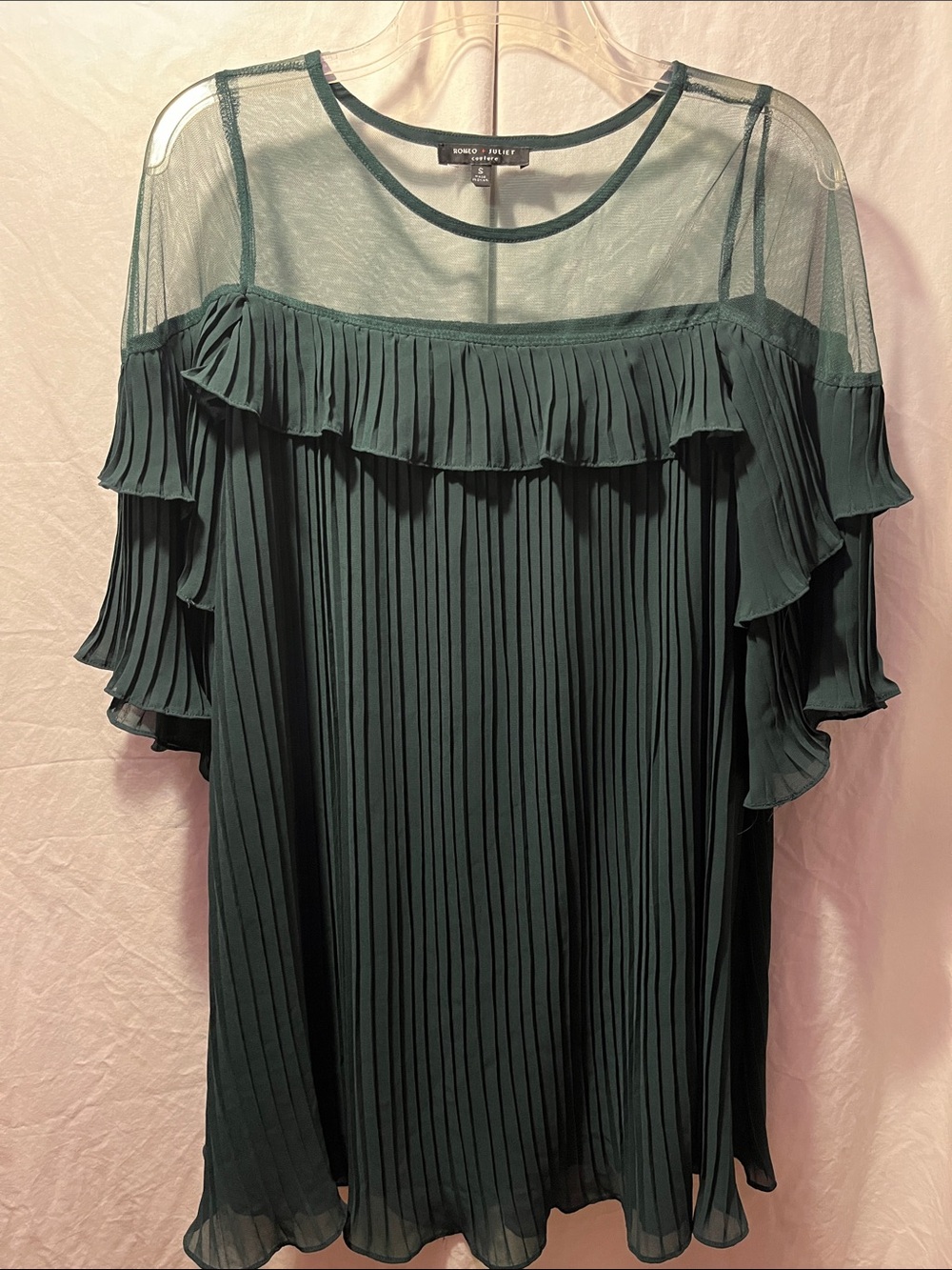 Romeo & Juliet Couture Forest Green Pleated Ruffle Chiffon Tunic